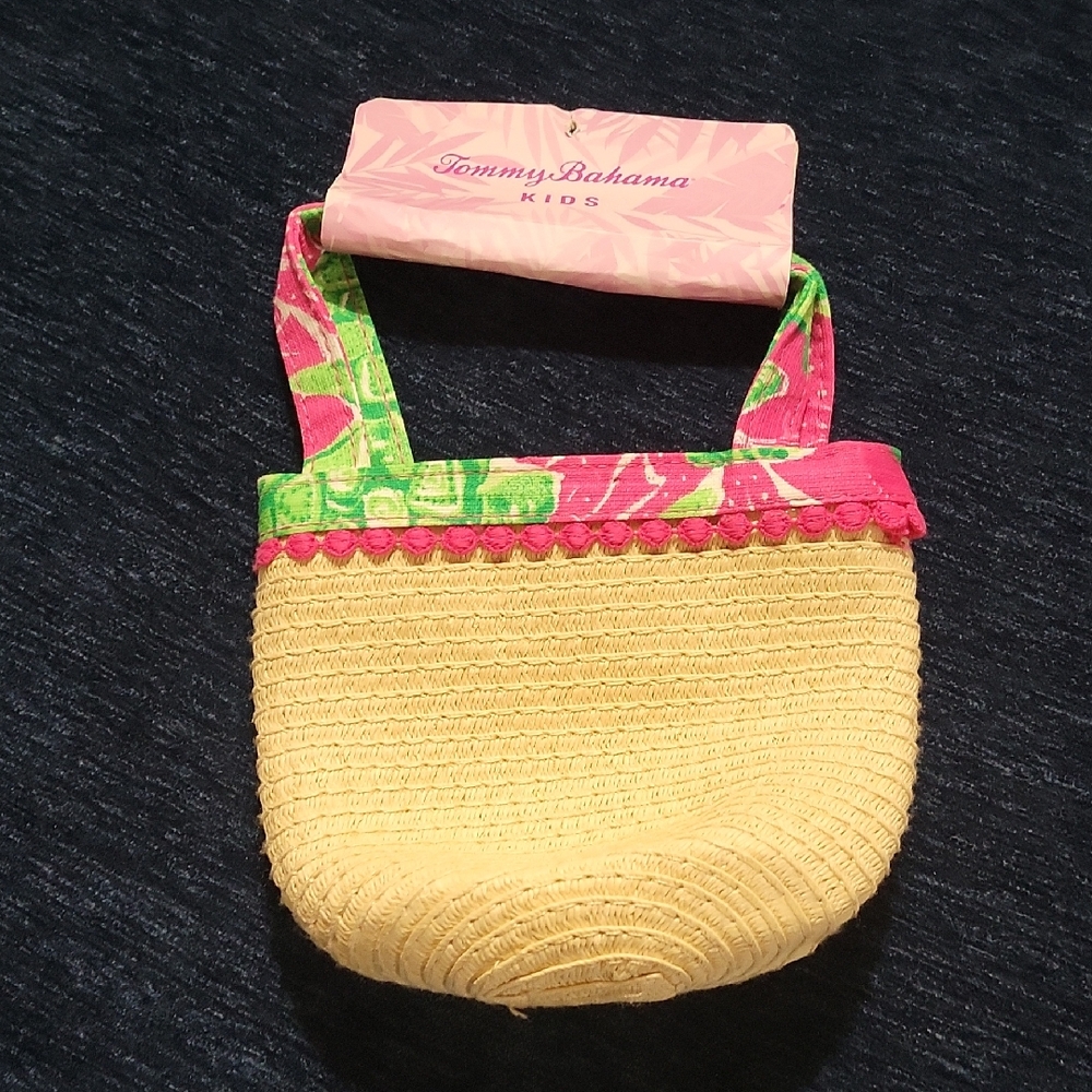 Tommy Bahama Kids Straw Tote with Pink and Green Accents